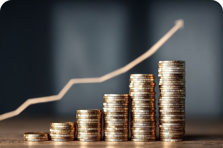 Increased profits visual representation with coins.