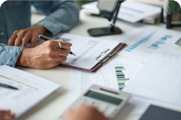 Accountants analyzing the business's growth.