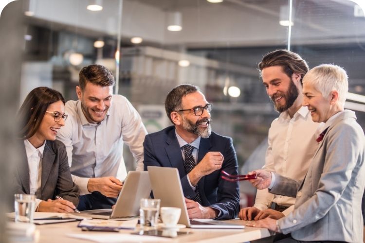 A happy business team.