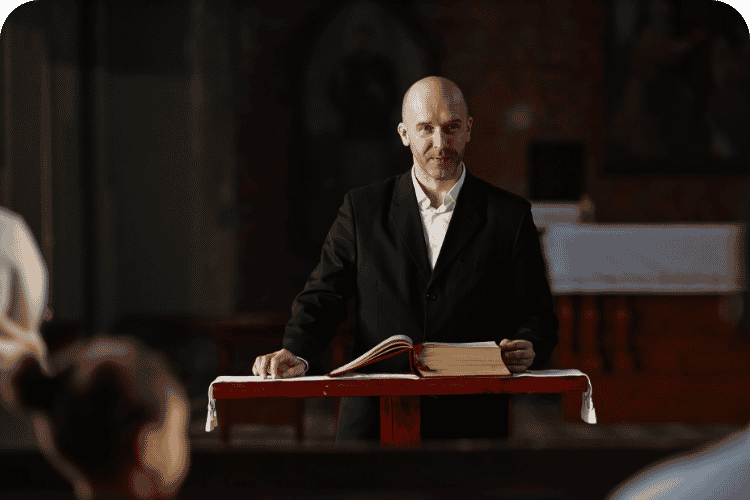 A pastor giving a sermon.