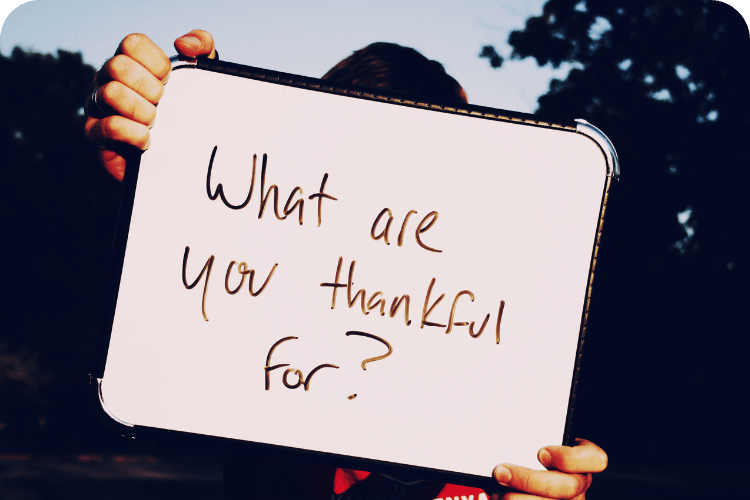 A sign that says, "What are you thankful for?"