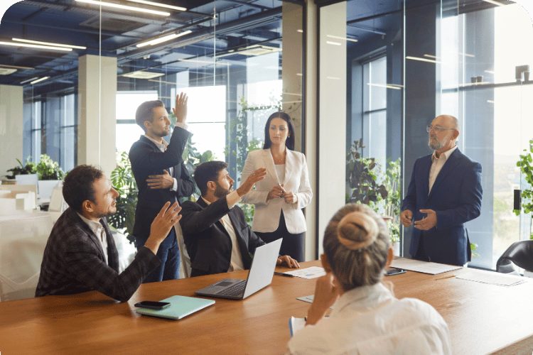 A business leader being asked questions.